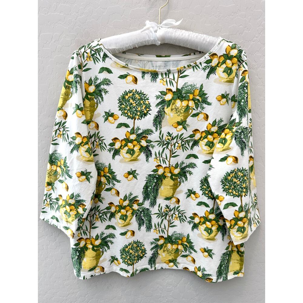 Talbots | Plus Size Petite Lemon Tree Print Shirt… - image 1